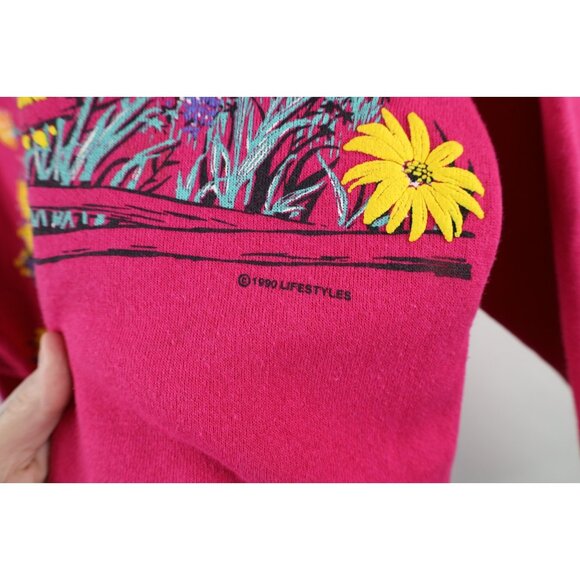 Vintage 90s Streetwear Womens Large Marco Island Flower Collared Sweatshirt USA - Picture 6 of 16